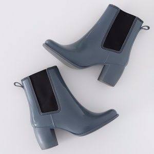 Jeffrey Campbell "Hurricane" Waterproof Block Heel Chelsea Rainboot 8 Blue Grey